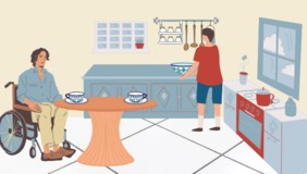 Grafik, 2 Menschen trinken Tee in der Küche 